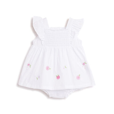 Girls White Printed Short Sleeve Rompers